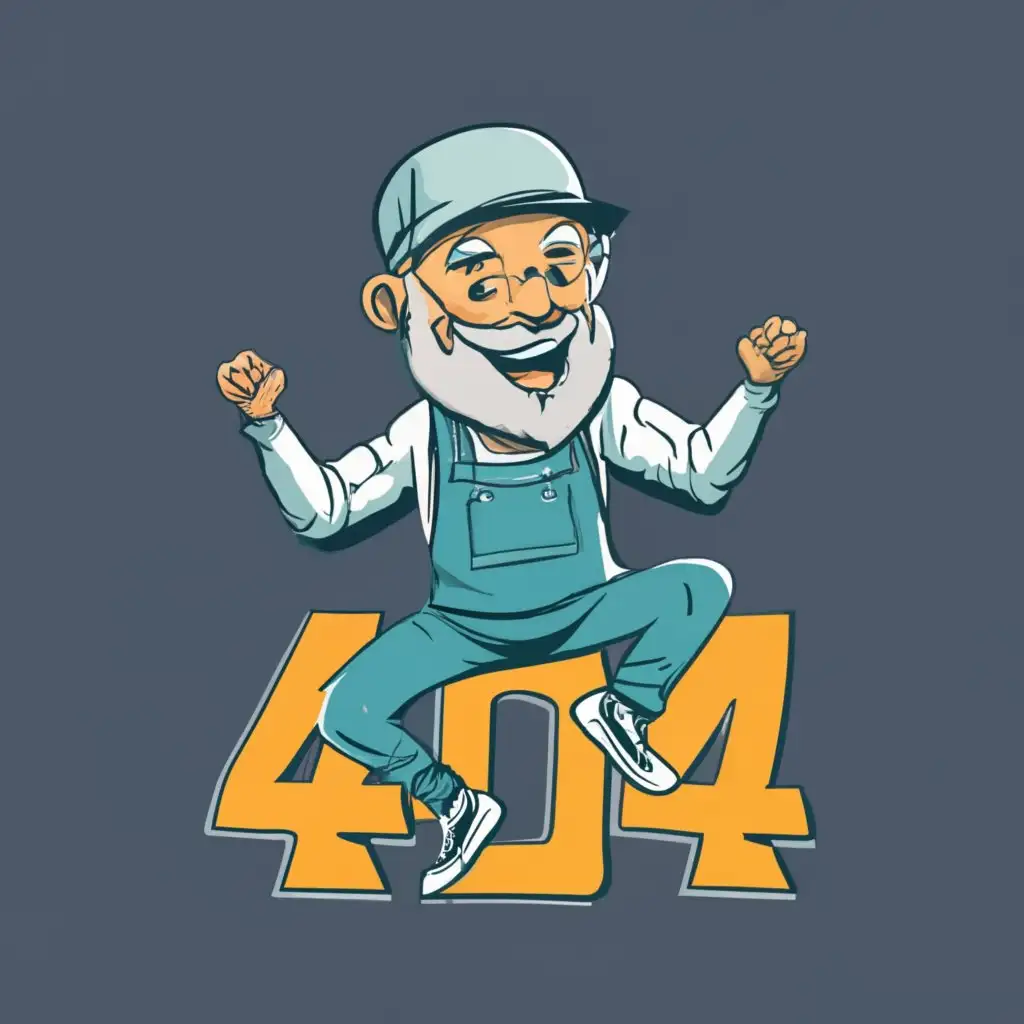 logo, old man counter-terrorist happy, with the text "404", typography, be used in Sports Fitness industry, 