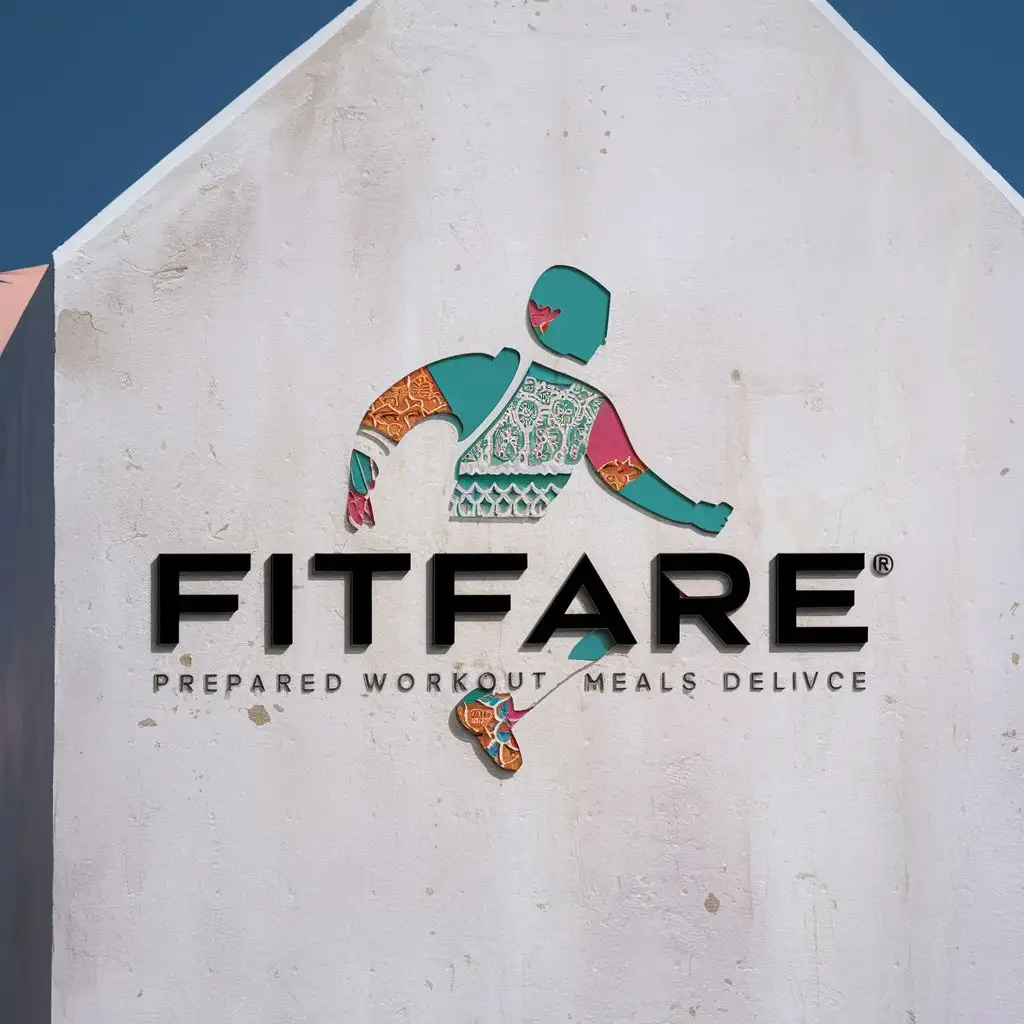 a logo with white background for a Morrocan fitness brand called 'FitFare' which specializes in Prepared Workout Meals Delivery Service