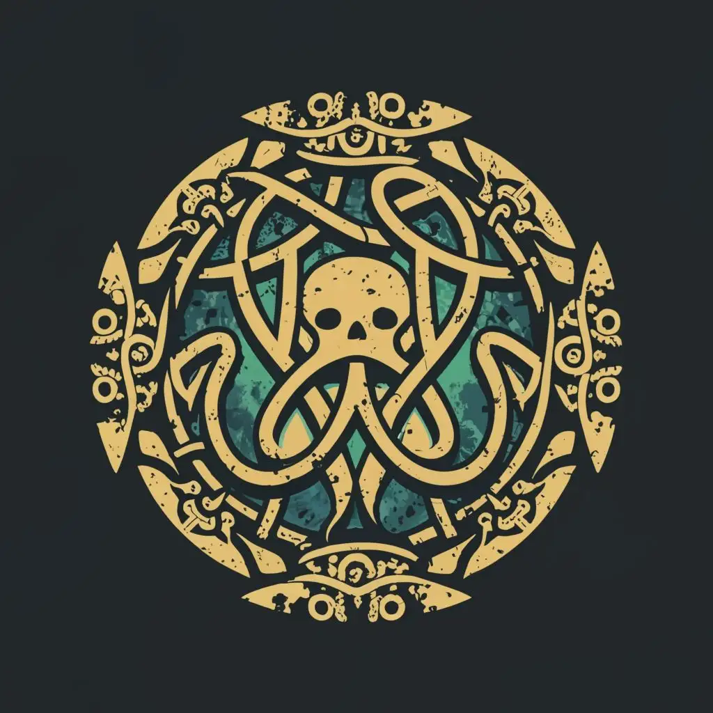 logo, circular rune like cthulu, with the text "grave hunter", typography, be used in Entertainment industry