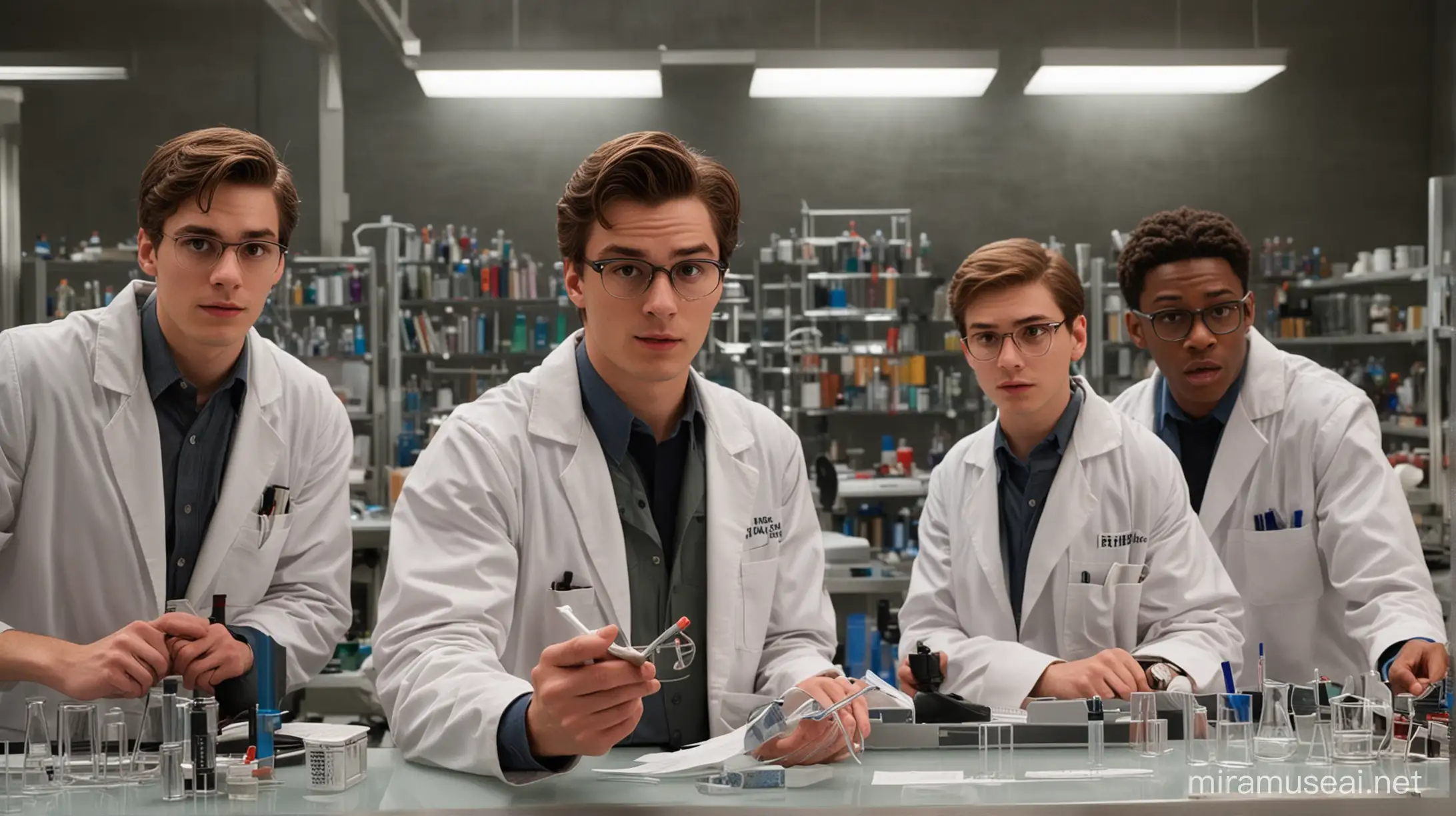 Peter Parker Studying with Friends in Laboratory