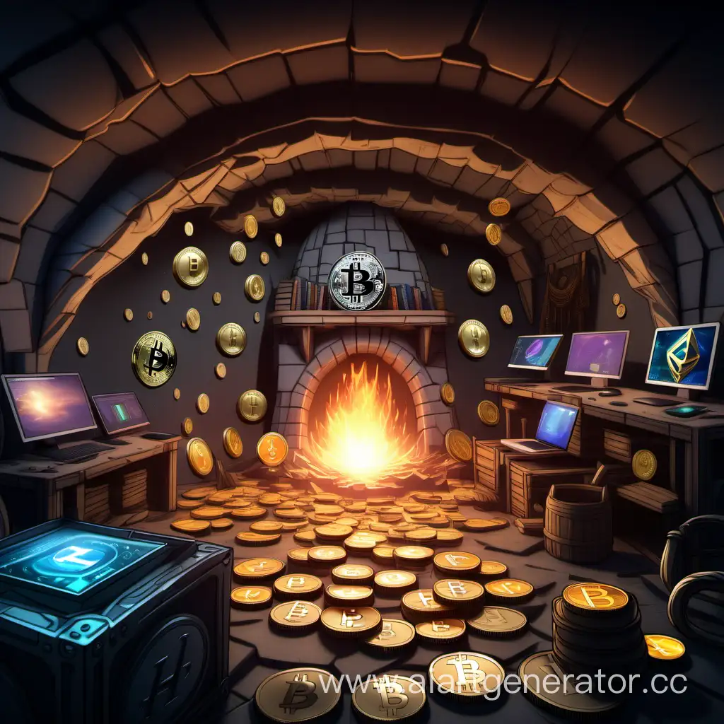 Cryptocurrency-Lair-Illuminated-with-a-Fiery-Hearth