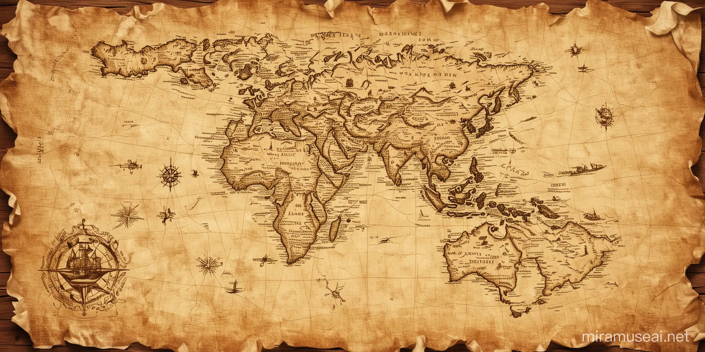 Vintage Crumpled Pirate Map with Realistic Background
