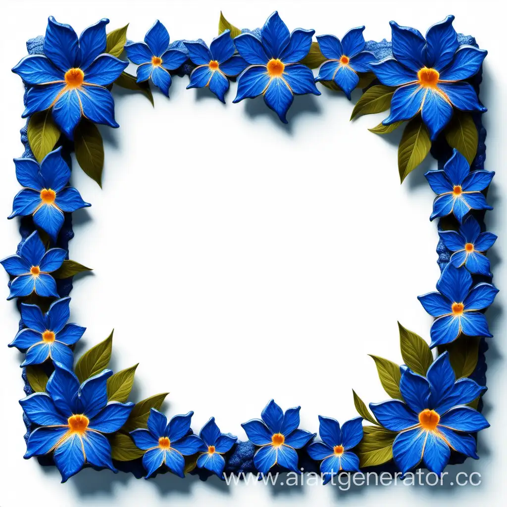 simple icon of a border blue lava frame, made of border blue flowers. white background.