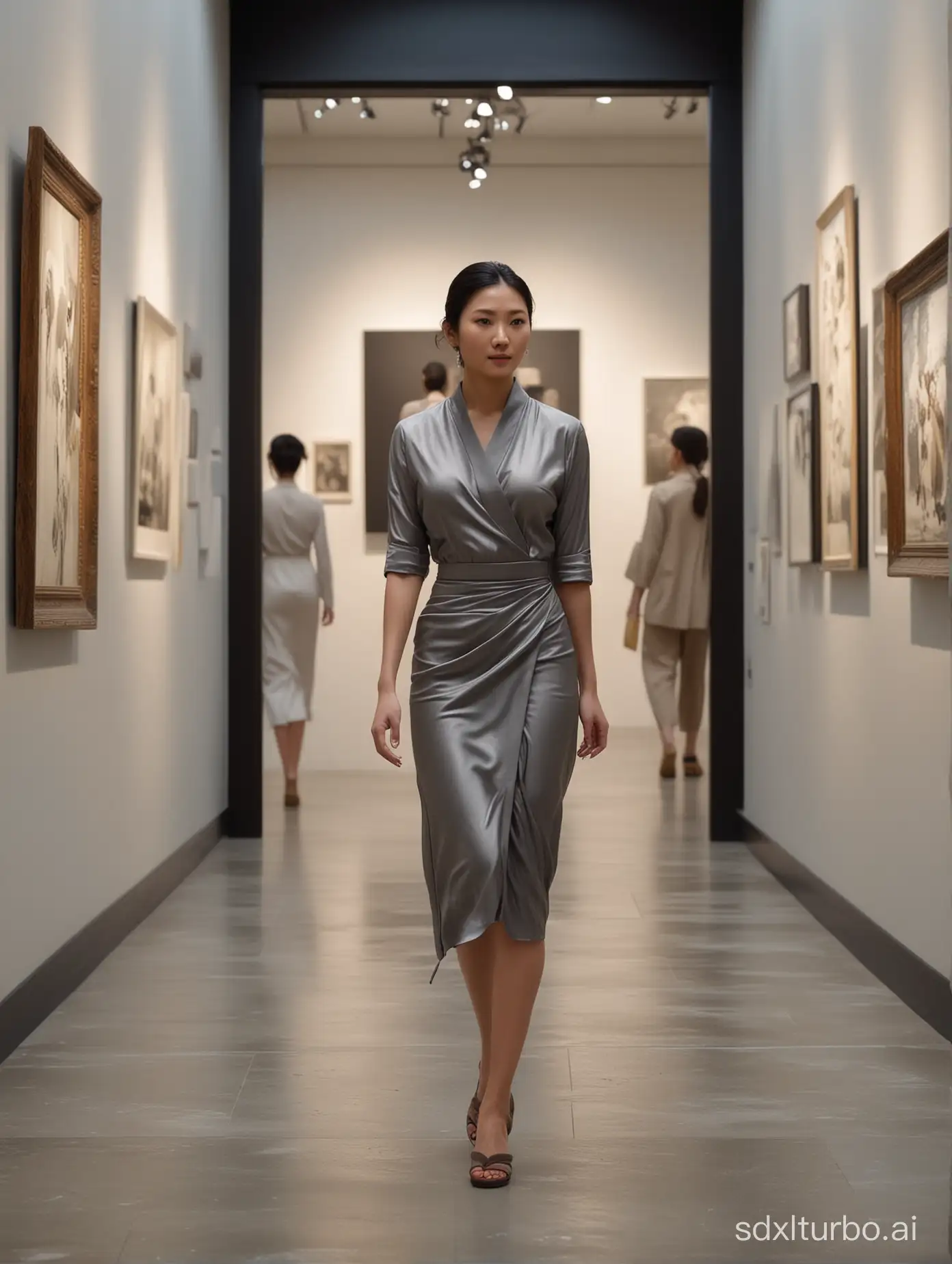 Elegant-Asian-Woman-Strolling-in-Art-Gallery