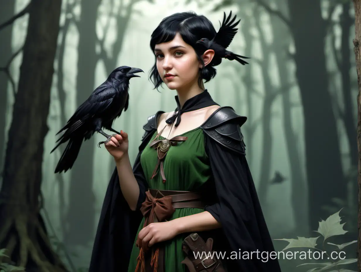 Elf-Druid-Girl-with-Crow-in-Enchanted-Forest