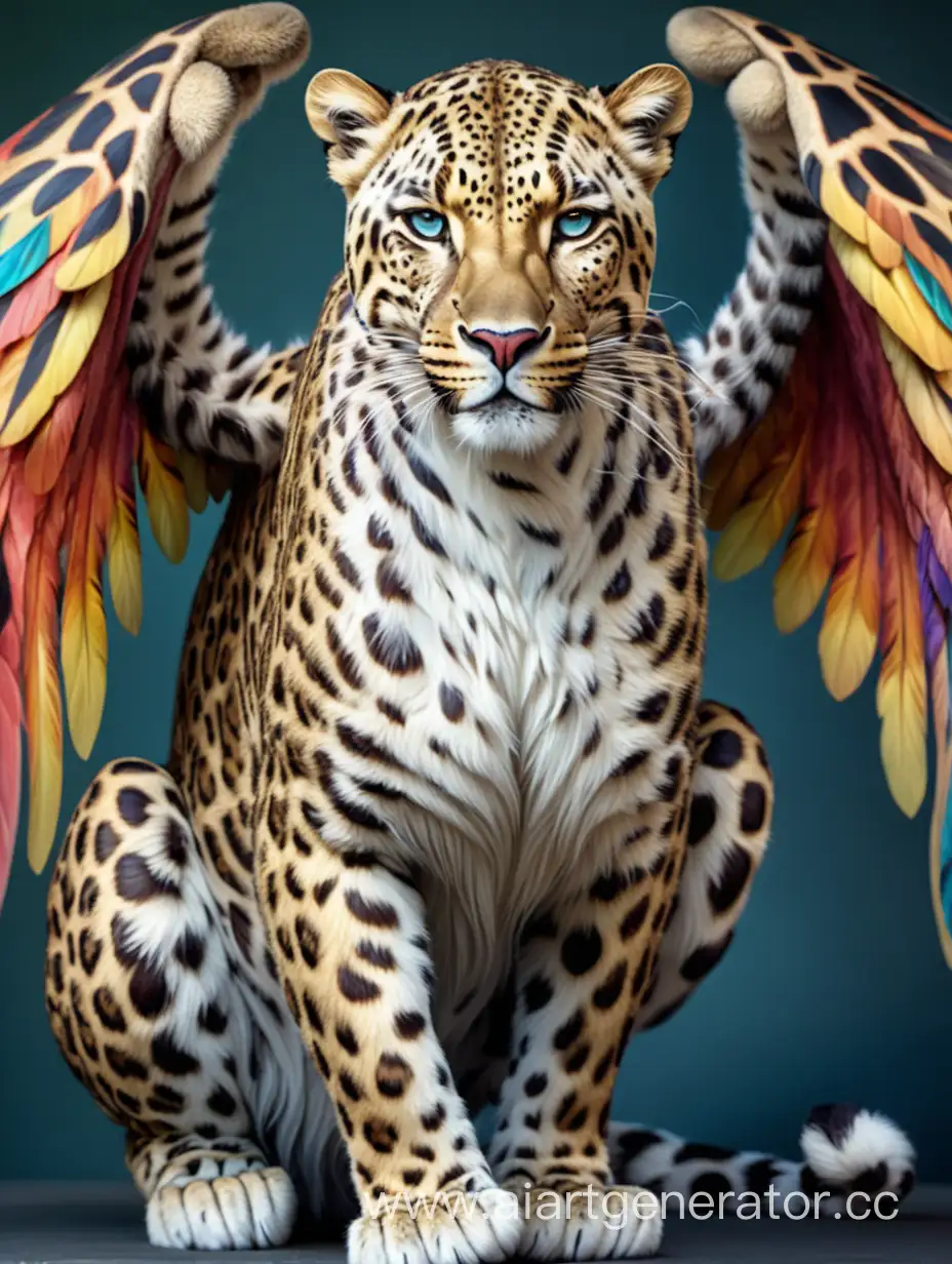 Royal leopard, enormous wings, multicolored fur, fantasy, mythical creature