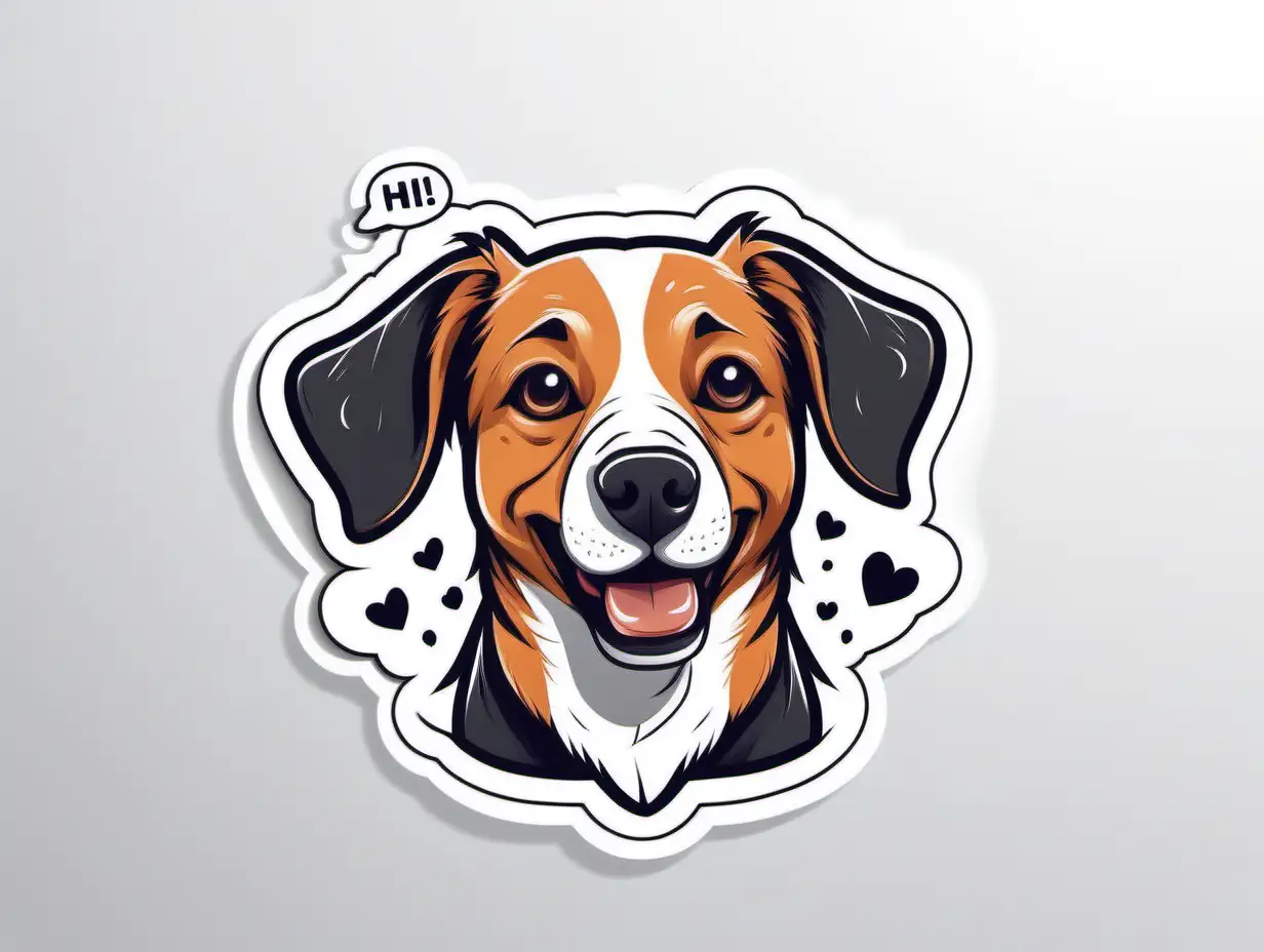 Cheerful Greeting Playful Dog Sticker in Dark and Light Art Style