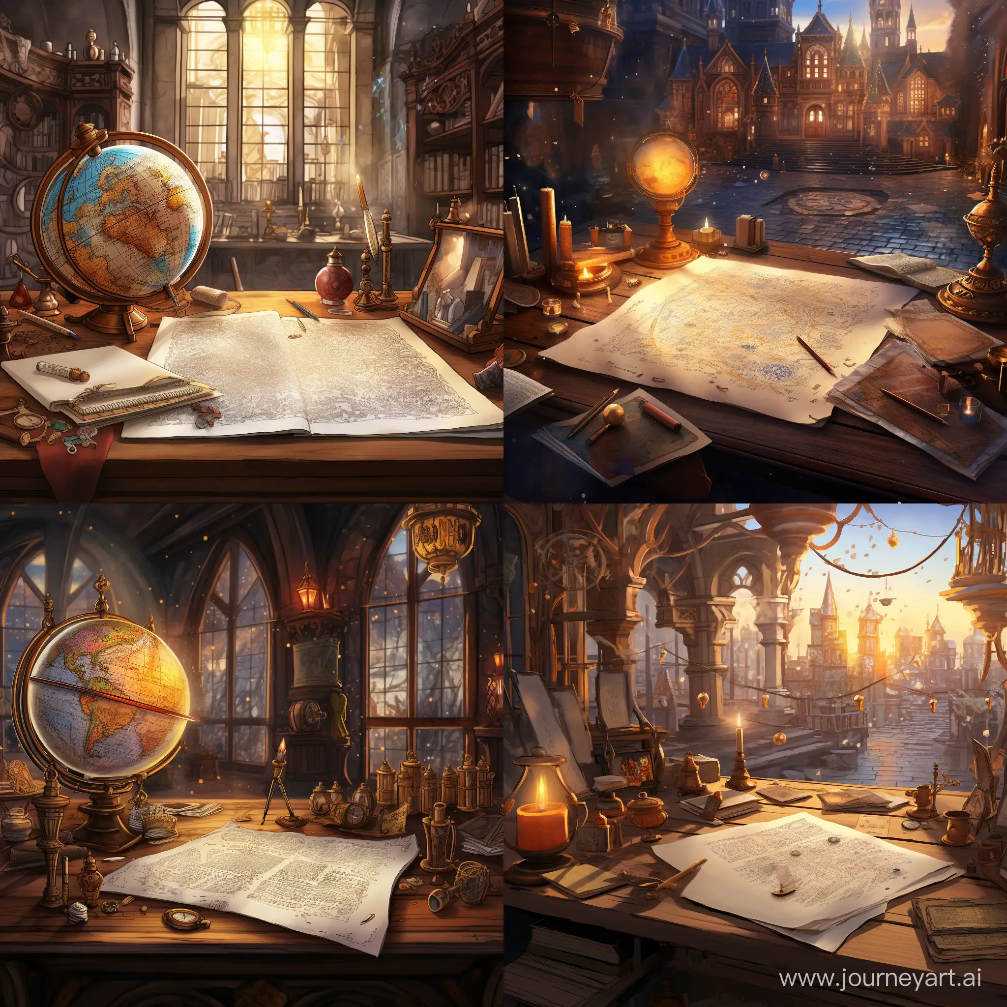 Enchanting-University-Ambiance-with-Magical-Scrolls-and-Globes