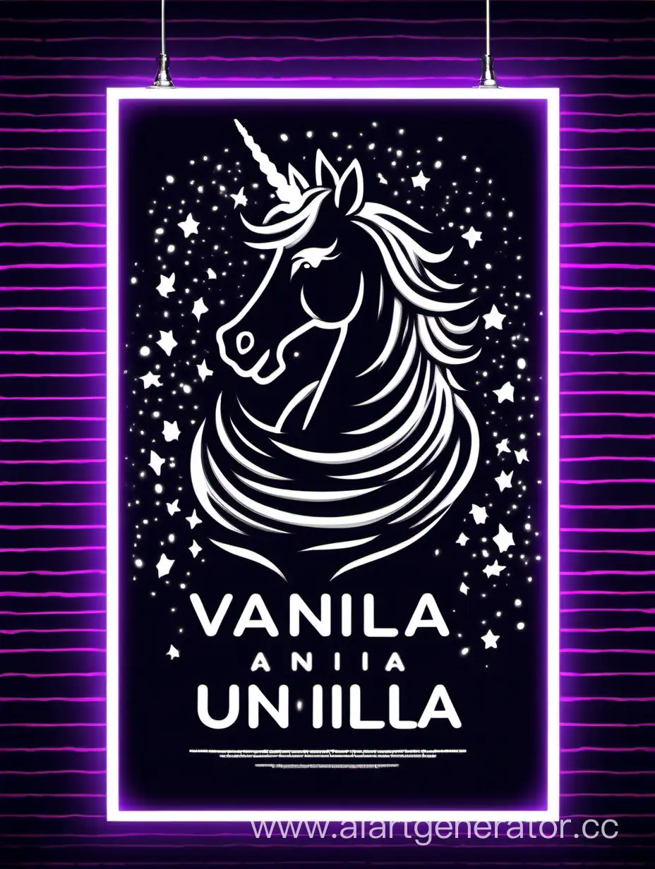 vanilla unicorn poster design bar dark and neon theme. Black and white no text