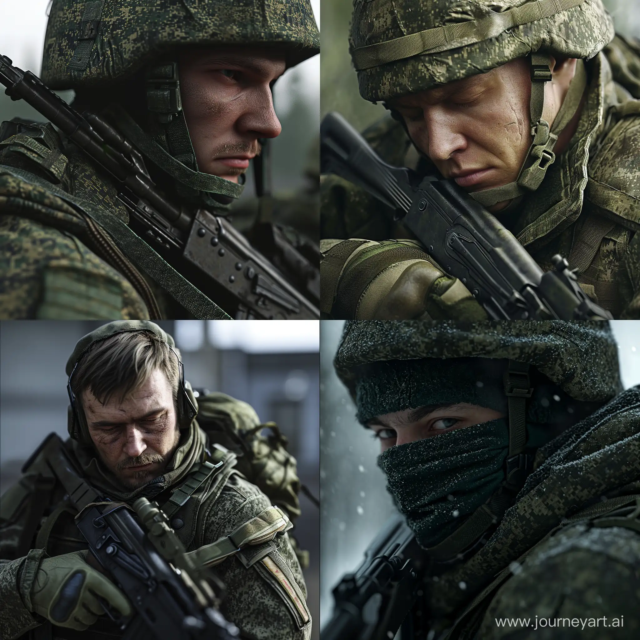 Modern Russian soldier ak47 face closed ultra realistic high detail 1080p