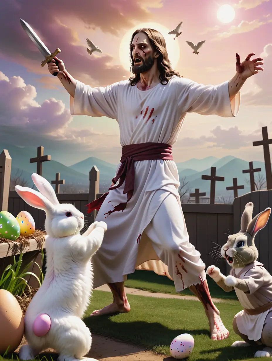 Zombie Jesus fighting the Easter bunny 