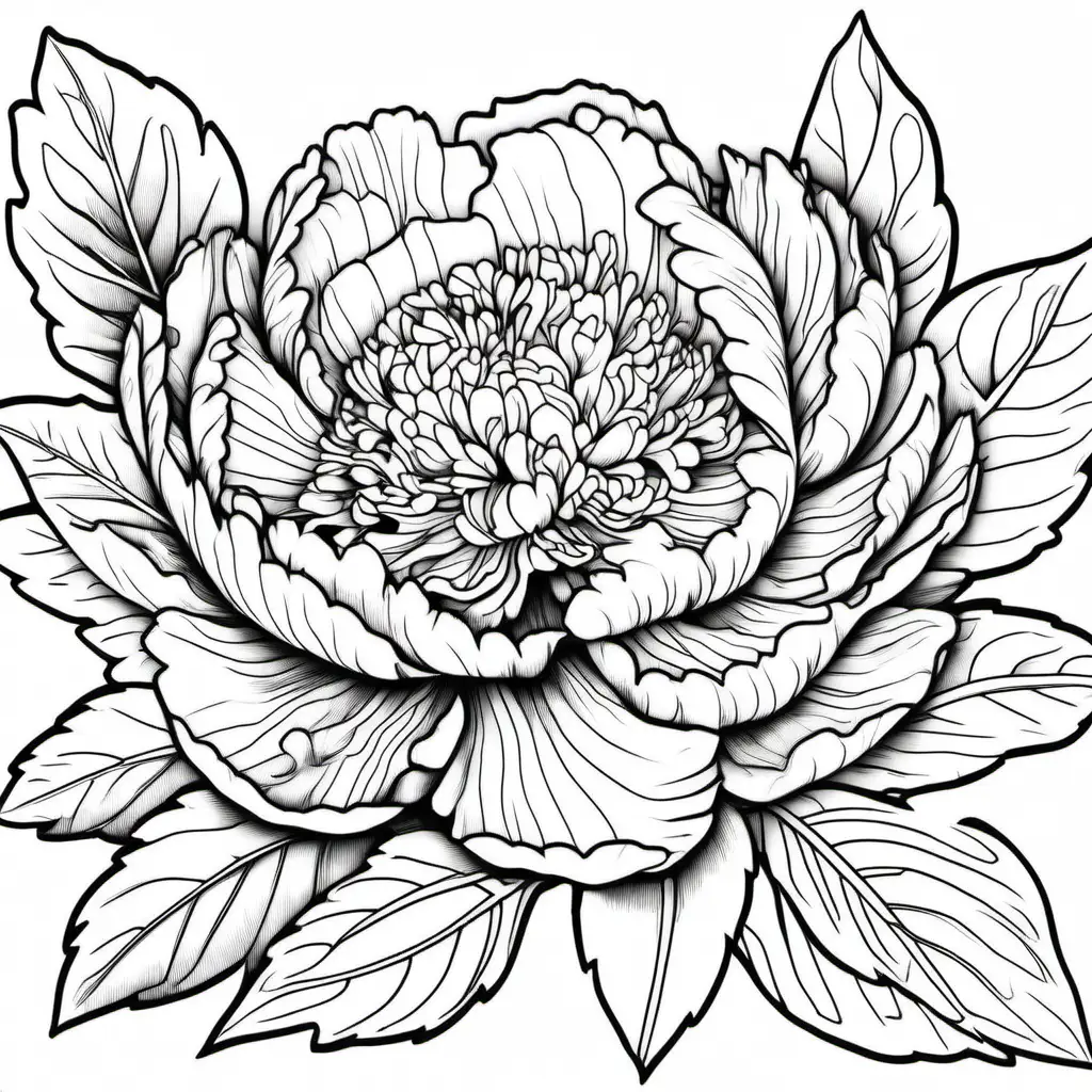 Detailed Peony Flower Coloring Page for Relaxation and Creativity
