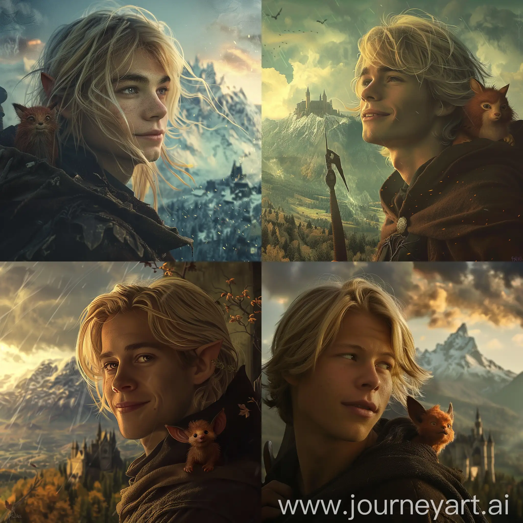 Blond-Young-Man-with-Sword-and-RedHaired-Beast-in-Mystical-Fantasy-Landscape