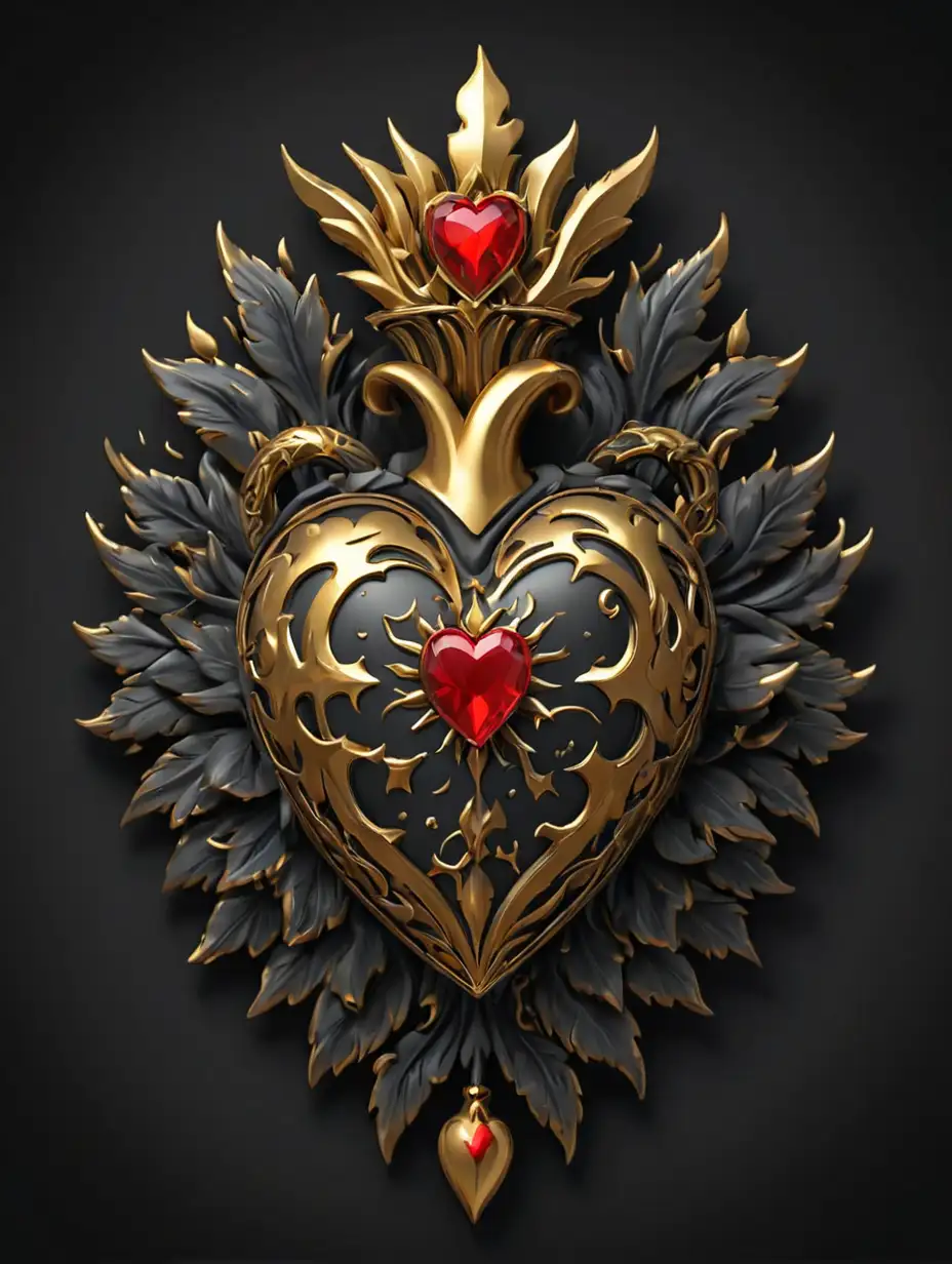 Holy heart, gold, oldschool tattoo design 3 d, black backround