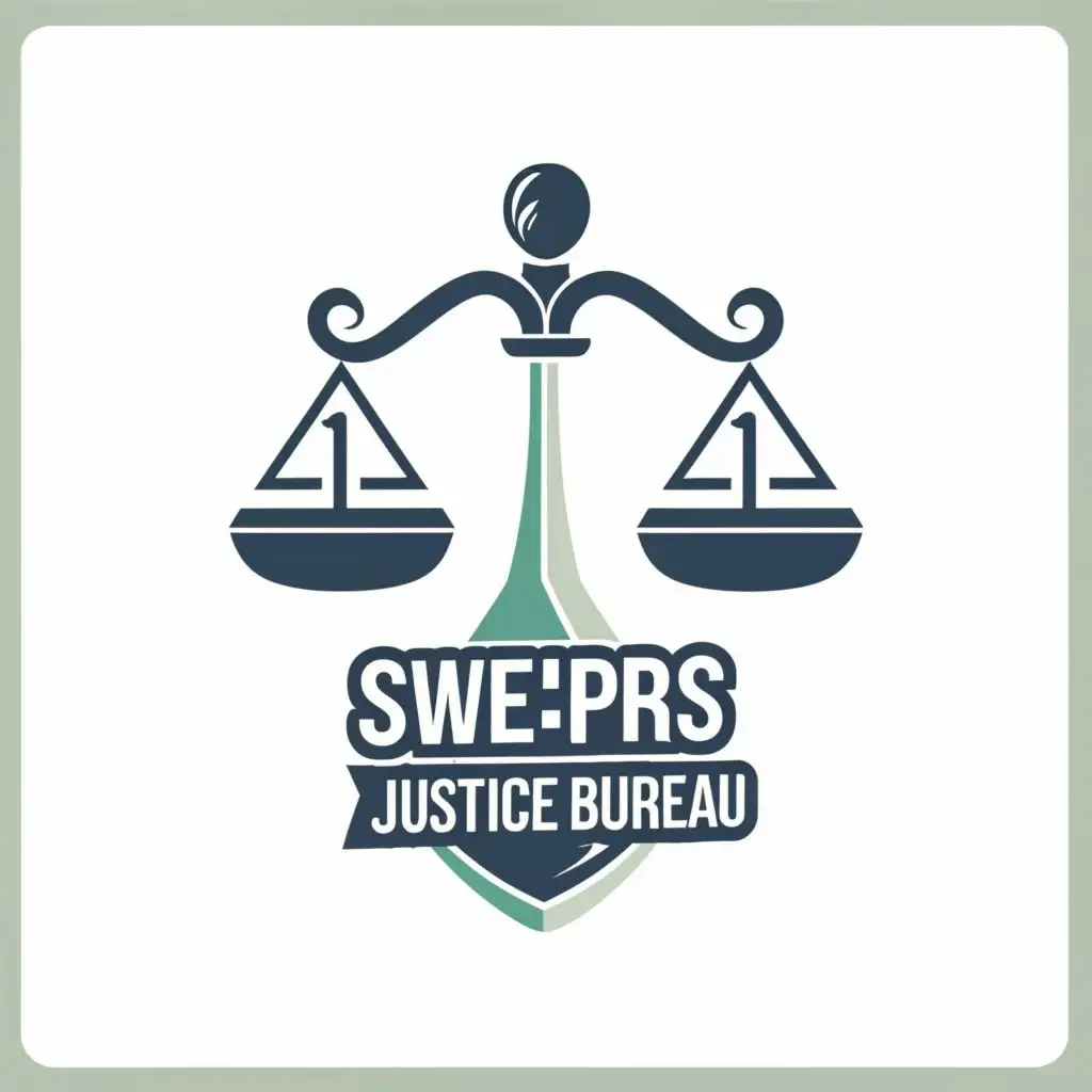 logo, justice, with the text "SWEPRS Justice Bureau", typography, be used in Legal industry