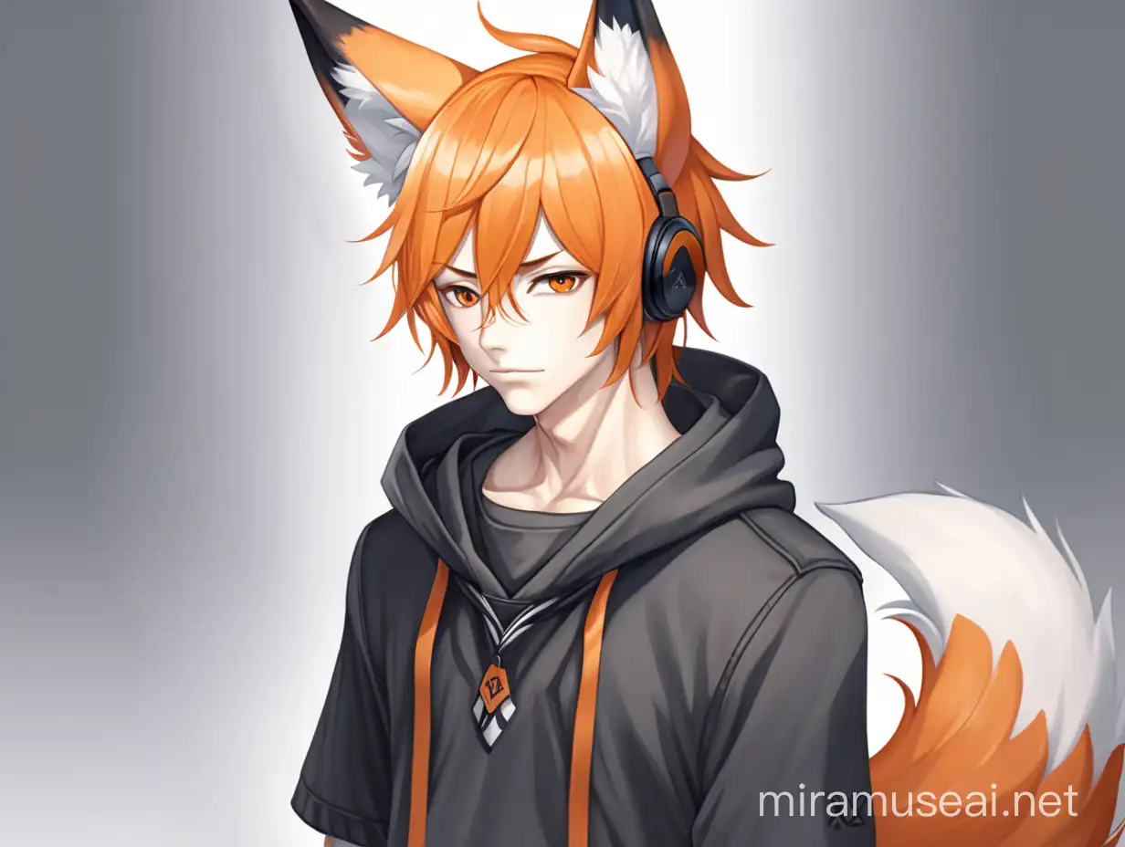 Anime Guy, orange hair, fox tail, fox ears