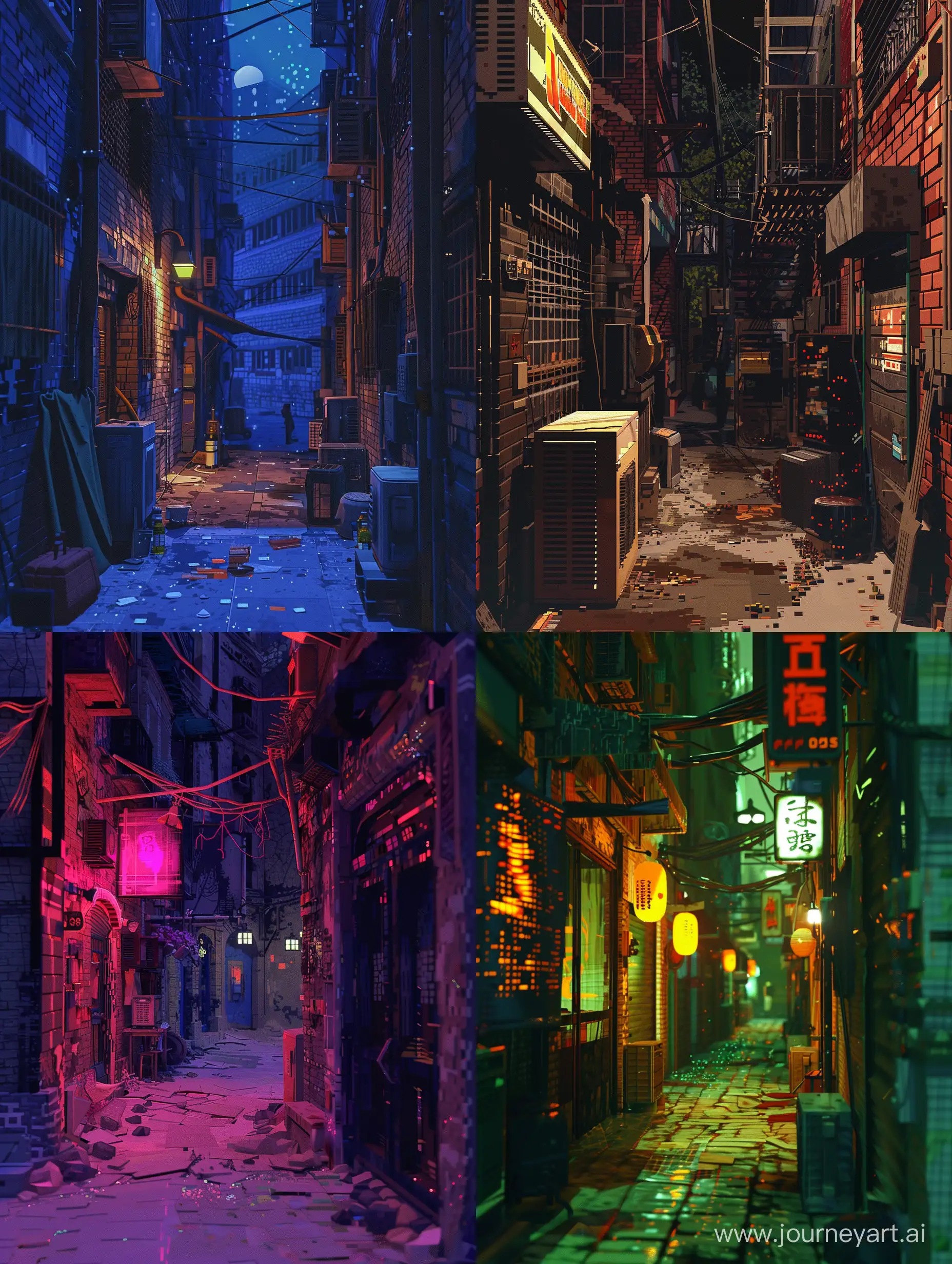 Nostalgic-Nighttime-Low-Poly-Video-Game-Alley-Scene