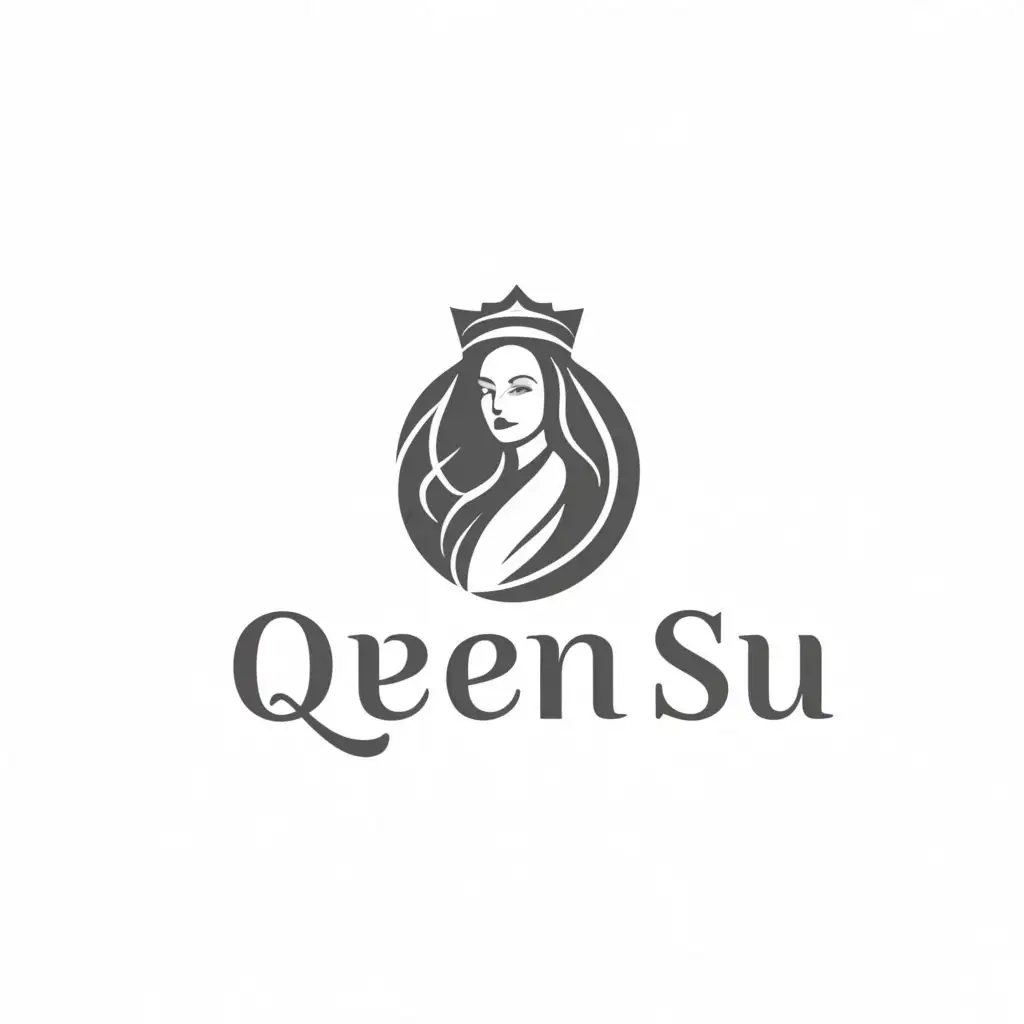 a logo design,with the text "Queen Su ", logo desing color " white and gray "main symbol:Clothing for lady,Moderate, background; Yellow