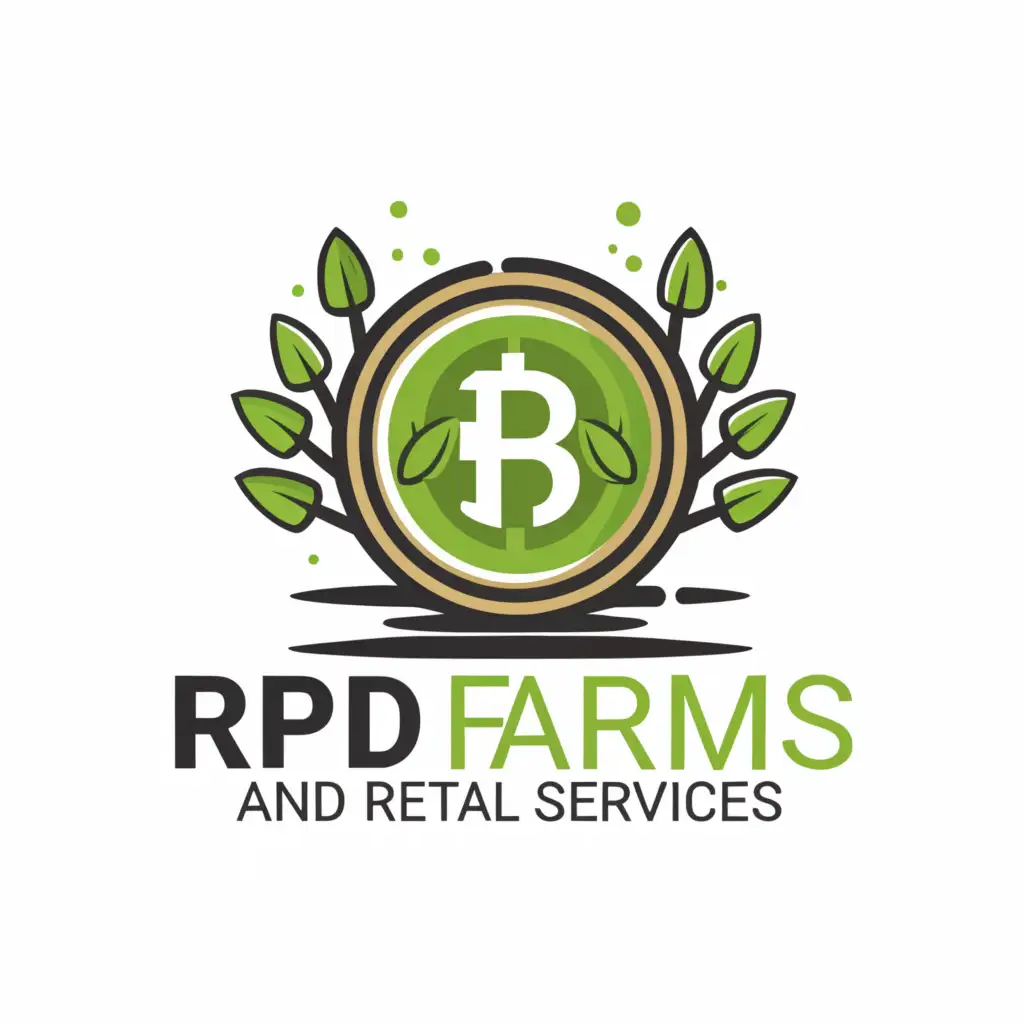 a logo design,with the text "RPD Farms and Retail Services", main symbol:peso money, palay plants, green,complex,be used in Retail industry,clear background