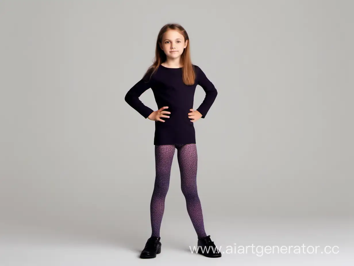 Studio-Portrait-of-a-10YearOld-Girl-Modeling-Colorful-Tights