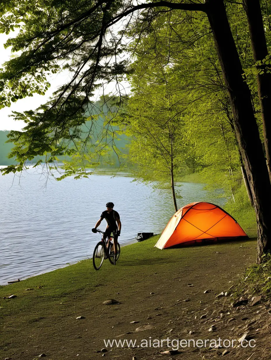 Cyclist-Enjoying-Lakeside-Camping-Adventure