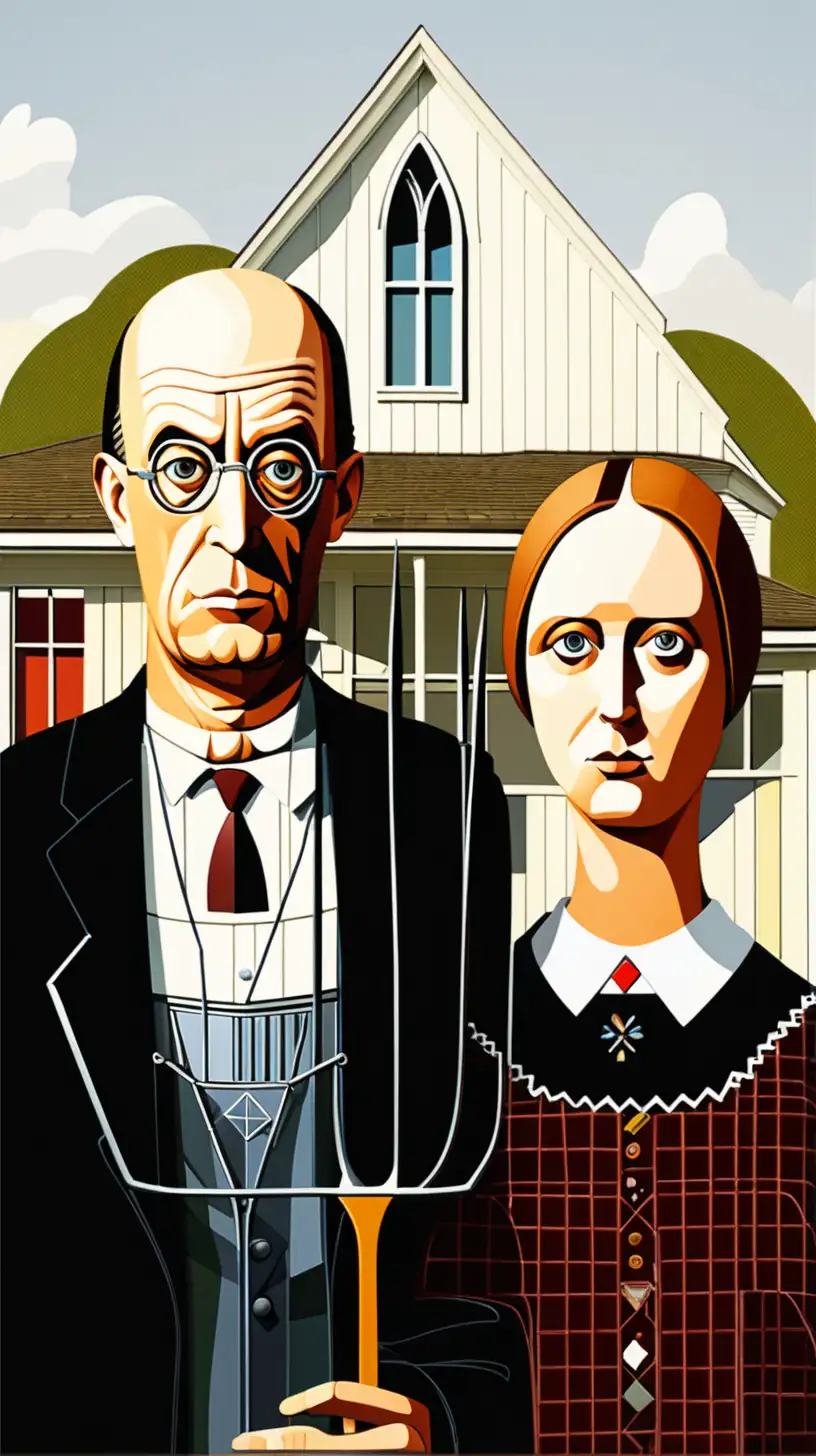 American Gothic vConstructed of geometric shapes