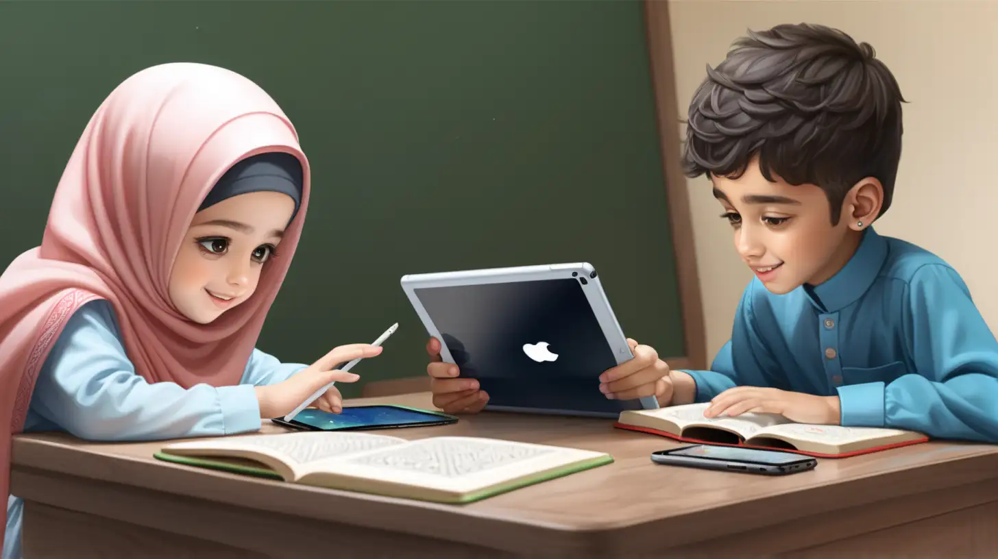 quran class online on skype
boy and girl using ipad setting on a desk