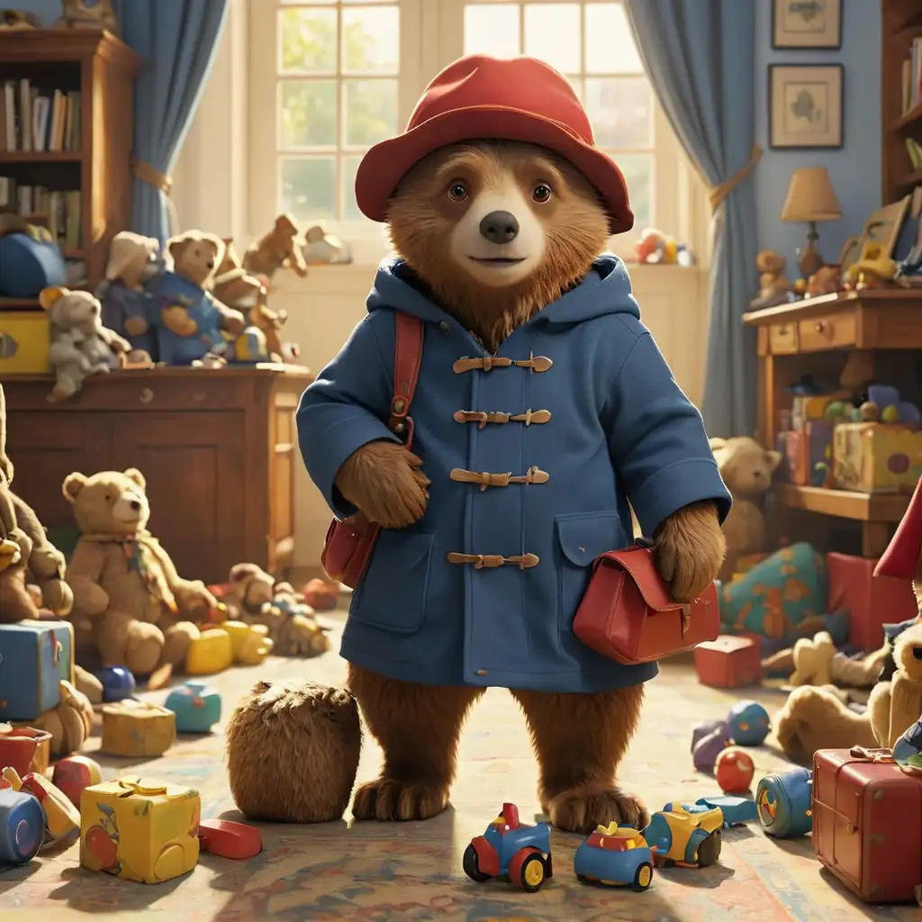 Paddington Bear Enjoying Playtime in Sunlit Room