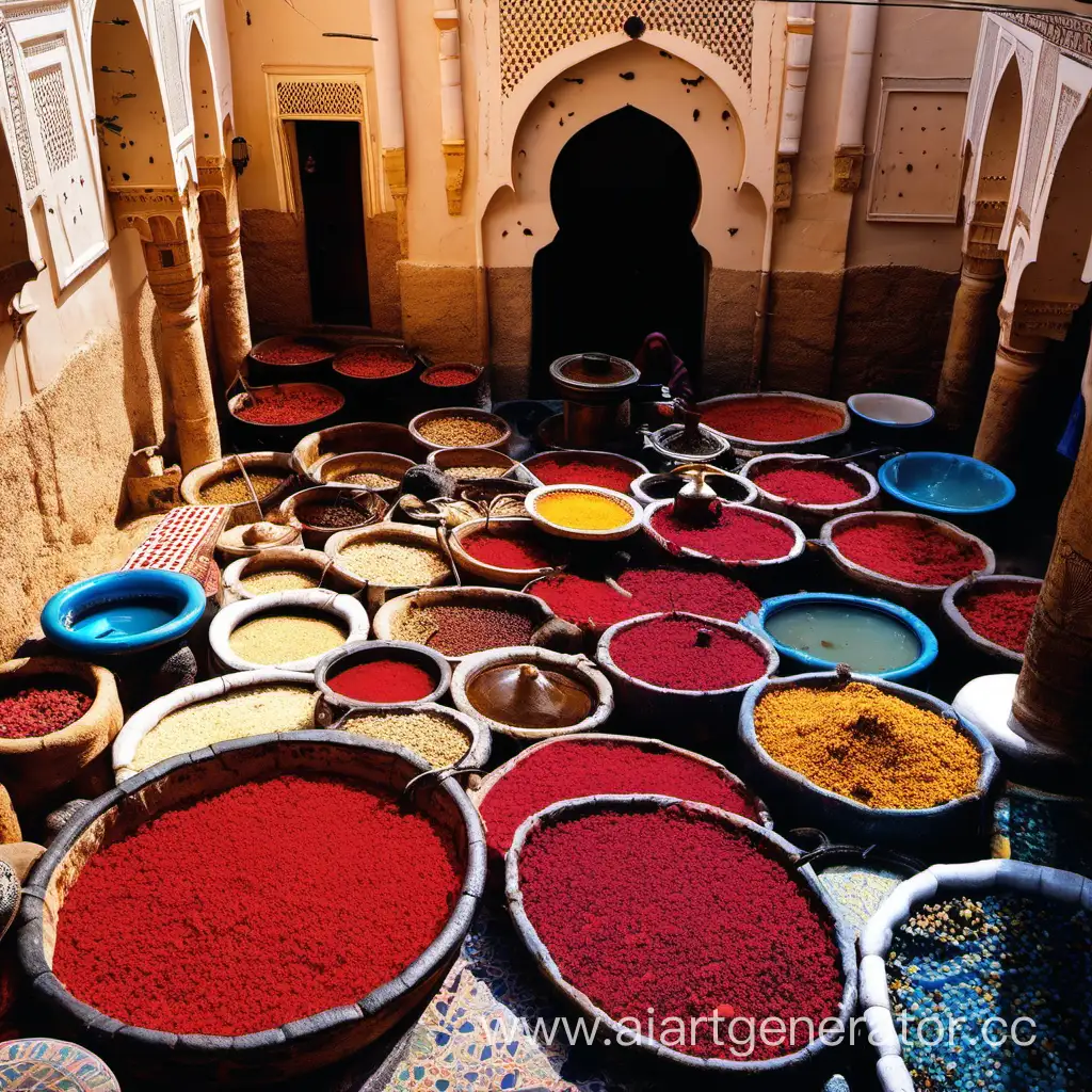 Vibrant-Moroccan-Scene-Dyer-at-Work-in-Fes