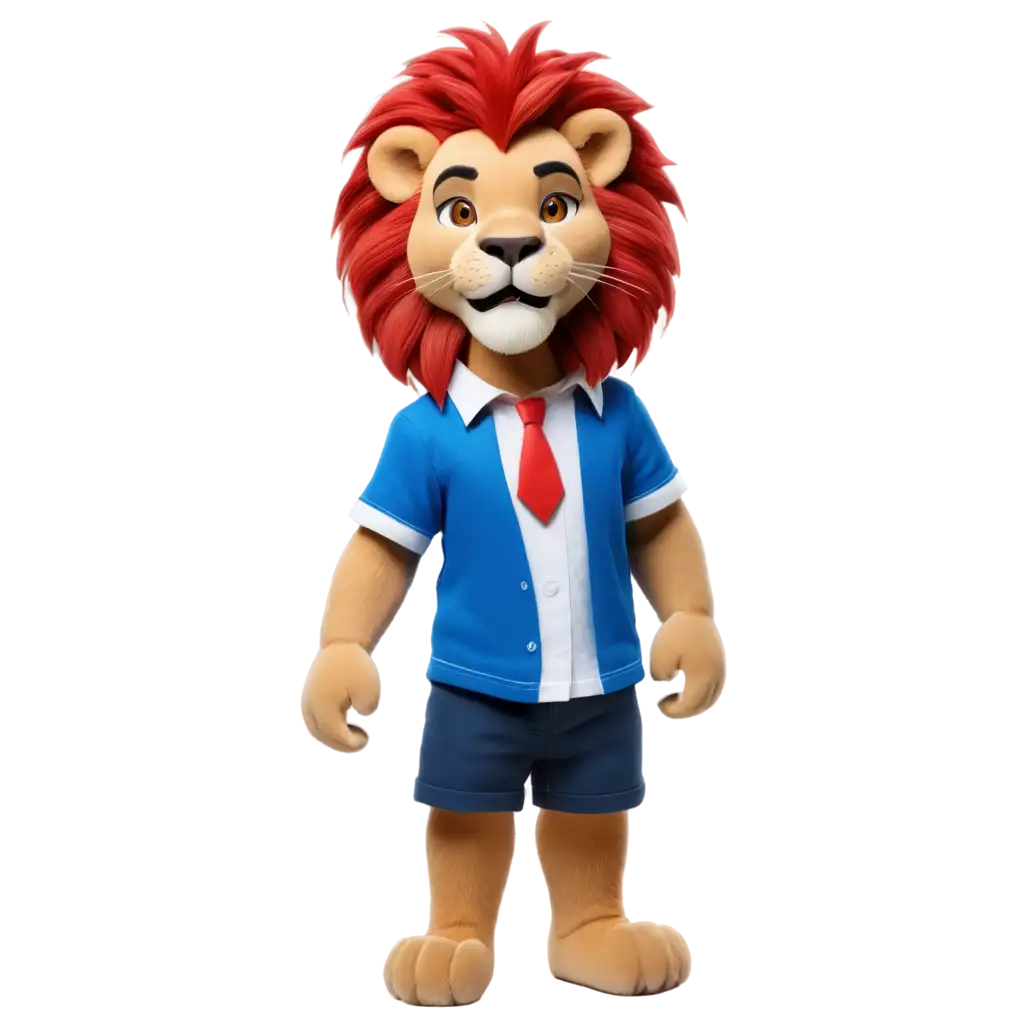 lion with shirt in blue, red and white