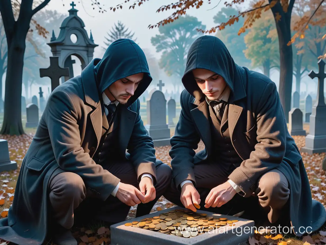 Thieves-Dividing-Stolen-Coins-in-Old-Cemetery-at-Dusk
