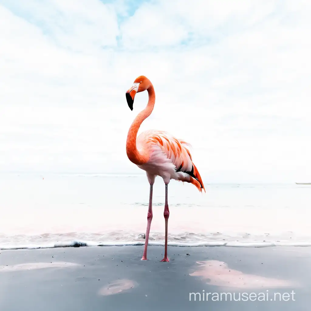 Tranquil Beach Sky with Flamingo Silhouette