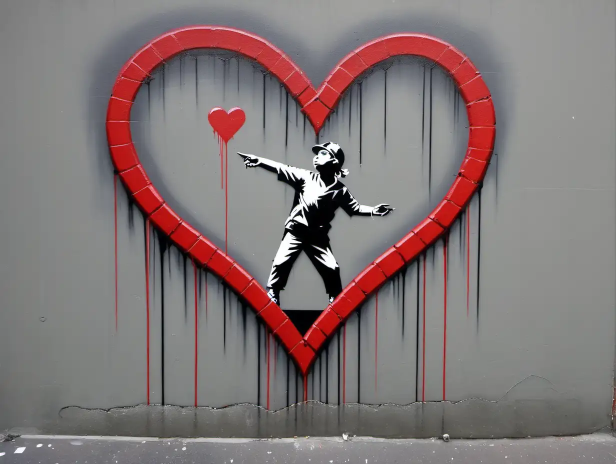 heart painting, banksy