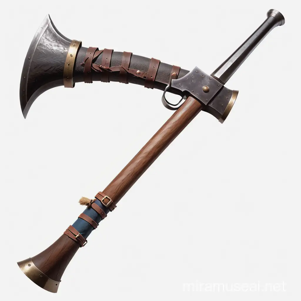 Musket with Attached Axe Weapon Combination Illustration