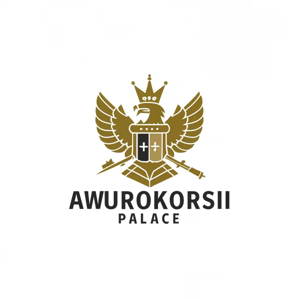 a logo design,with the text "Awurokorsi Palace", main symbol:Crown, Stool, eagle, rifle, sword,Moderate,be used in Home Family industry,clear background