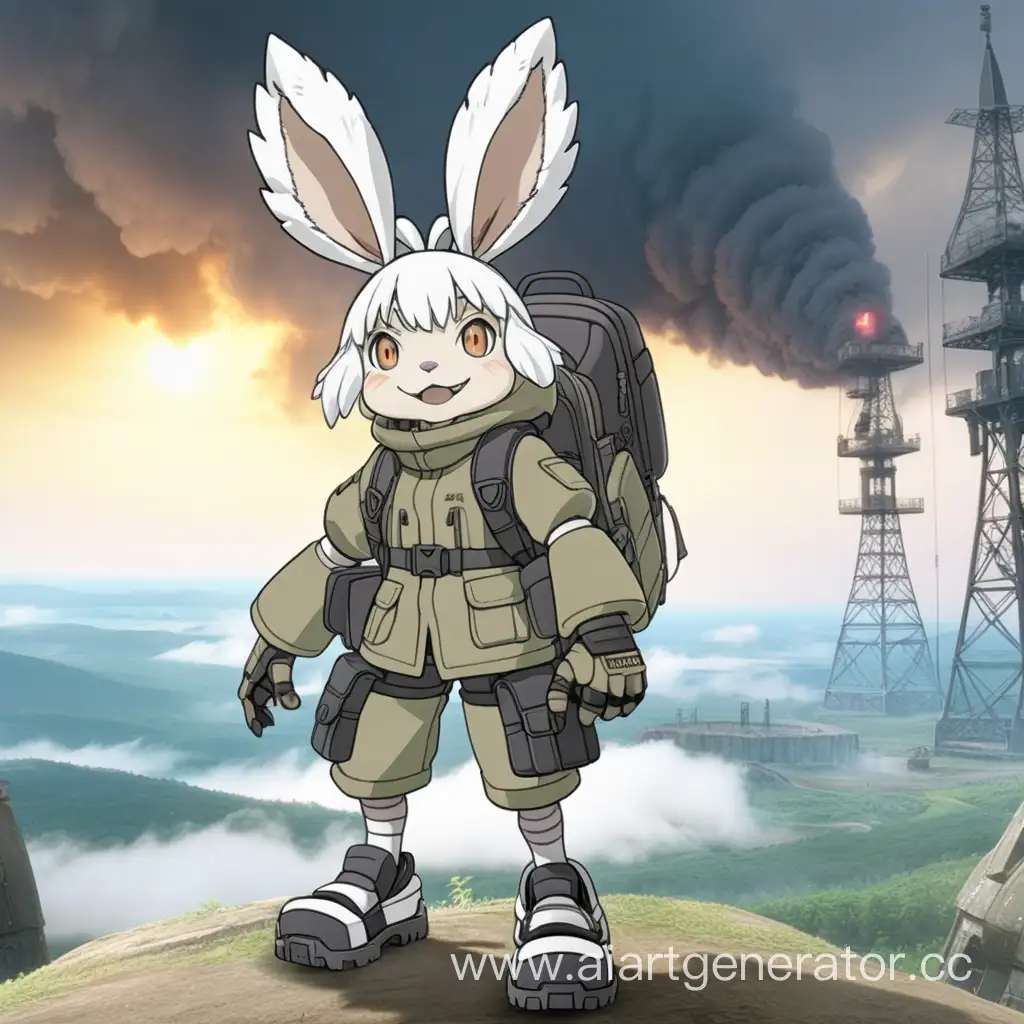 Nanachi из Аниме made in abyss в экзоскелете из игры S.T.A.L.K.E.R. на фоне выброса из игры S.T.A.L.K.E.R.