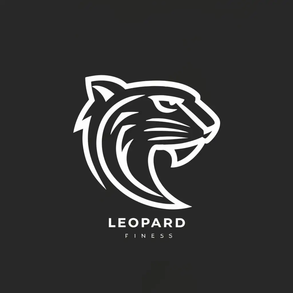 logo, white leopard sideview face minimalist monoline for fitness brand, with the text "leopard", typography, be used in Sports Fitness industry