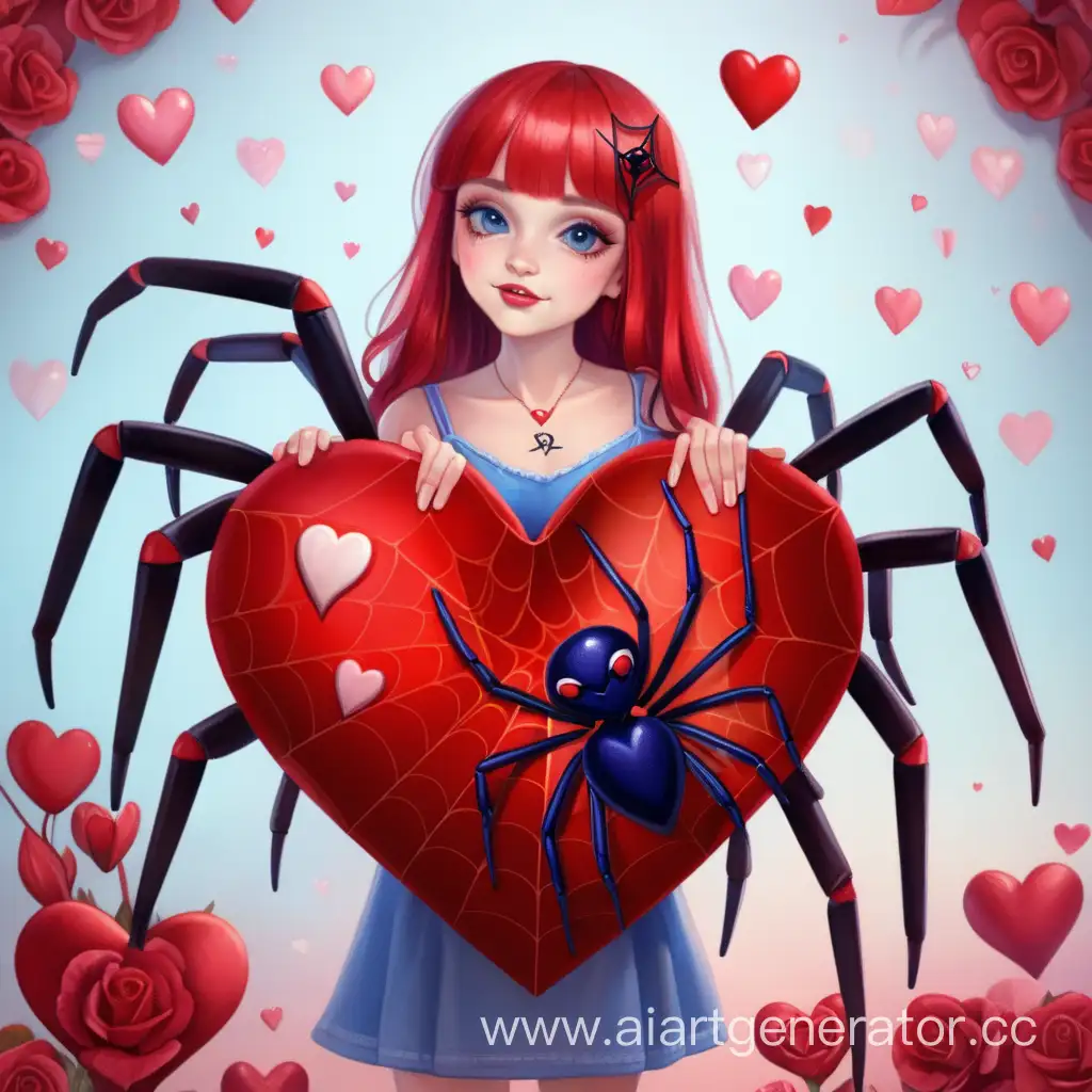 Valentika-Holding-a-Spider-with-a-HeartShaped-Background