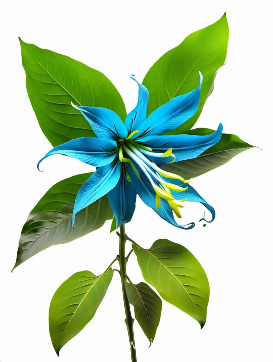 Vibrant-Blue-Ylang-Ylang-Flower-in-8K-Resolution-with-Fresh-Green-Leaves