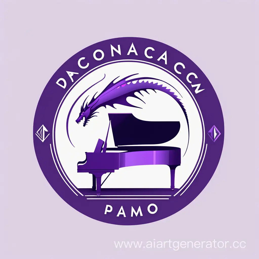 логотип для музыкальной школы с драконом минималистичное фиолетовое пианино