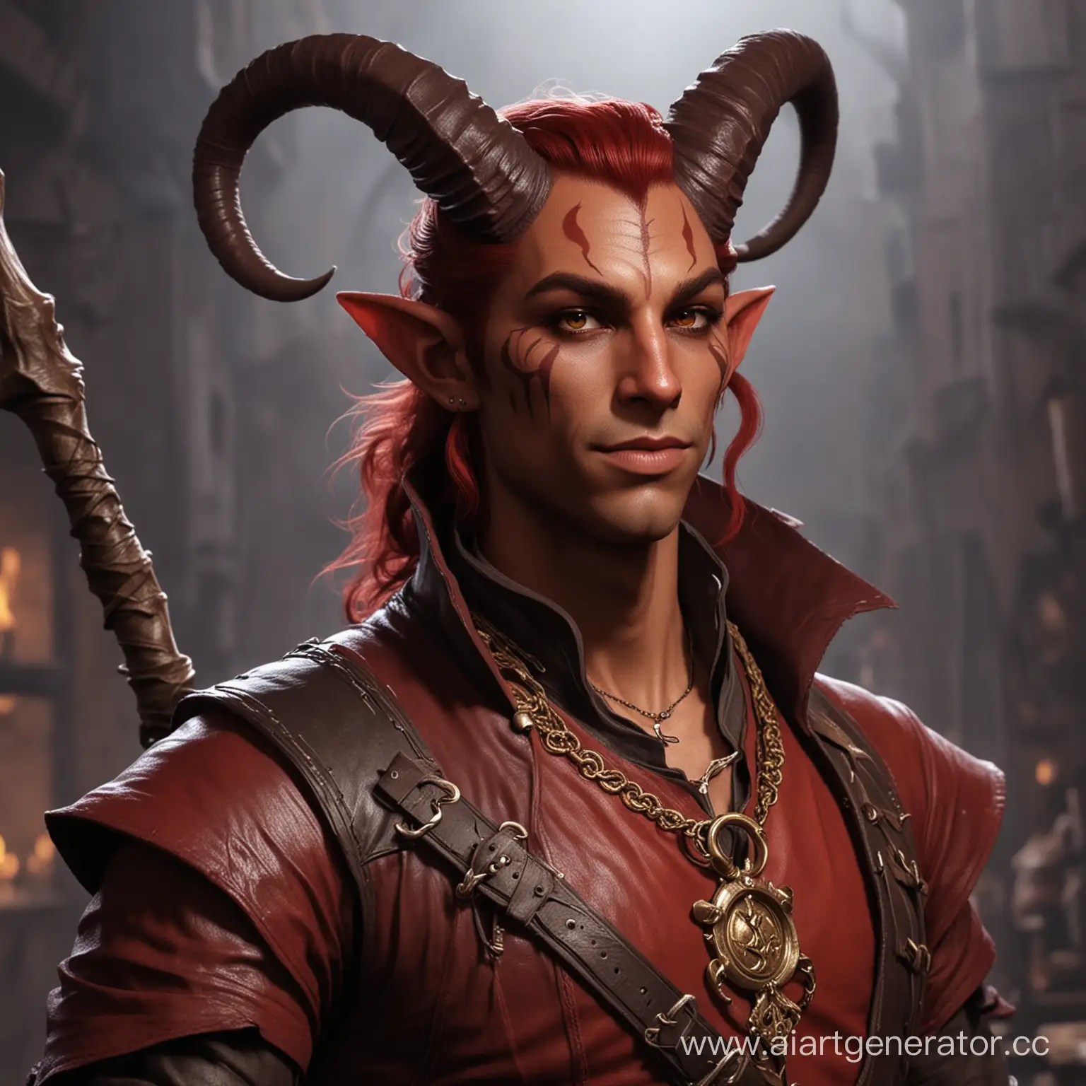 Dark-Red-Tiefling-Bard-with-Straight-Horns-Performing