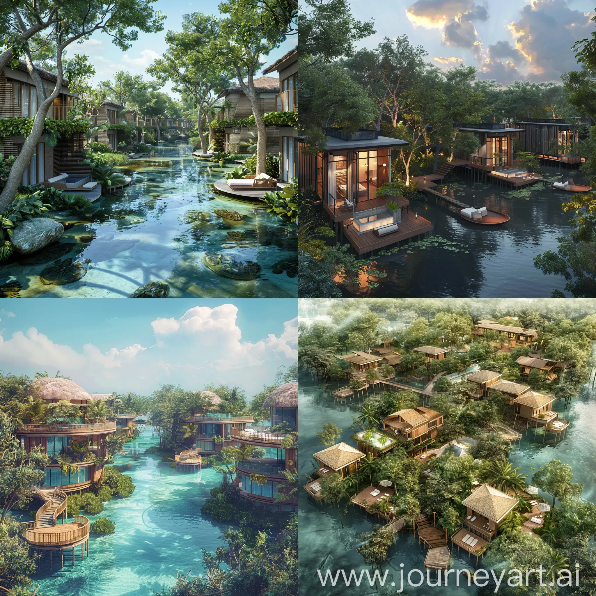 I've created an image of a resort layout that captures the essence of luxury and sustainability, harmoniously integrated with the serene beauty of mangroves. I hope it inspires you and meets your vision! 🌿✨