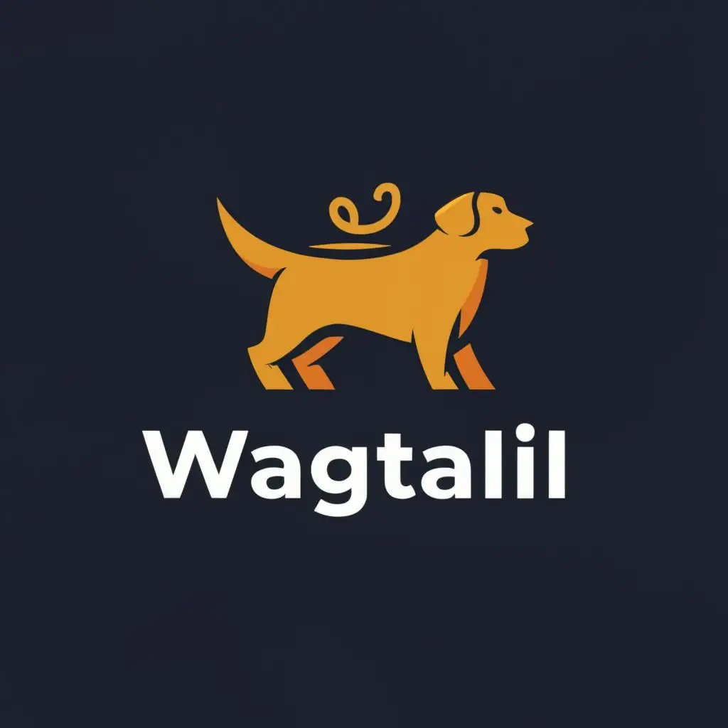 Logo, dog with a tail, with the text "Wagtail", typography, be used in the technology industry. With a white background. The dog should be inspired by a Rottweiler breed.