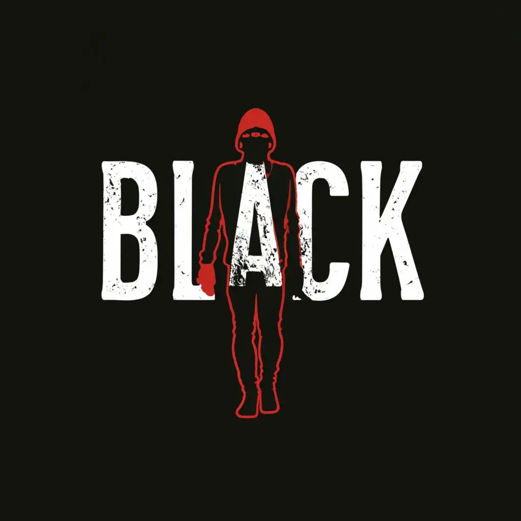 logo, dark human, with the text "black", typography