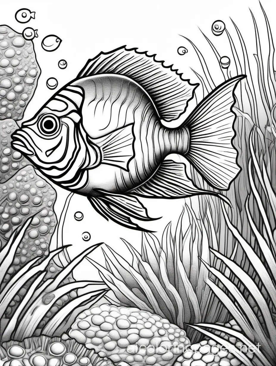 Tropical fish in the style of Boris Indrikoff trending on Art station extremely detailed fantasy oil on canvas beautiful high detail crisp quality, colourful, Coloring Page, black and white, line art, white background, Simplicity, Ample White Space. The background of the coloring page is plain white to make it easy for young children to color within the lines. The outlines of all the subjects are easy to distinguish, making it simple for kids to color without too much difficulty, Coloring Page, black and white, line art, white background, Simplicity, Ample White Space. The background of the coloring page is plain white to make it easy for young children to color within the lines. The outlines of all the subjects are easy to distinguish, making it simple for kids to color without too much difficulty