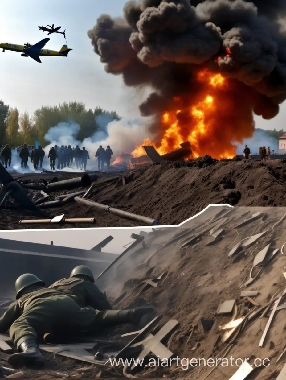 украина всу взрыв в окопе , украинские военные разбегаются, некоторые лежат возле огня, над ними пролетает самолет Z