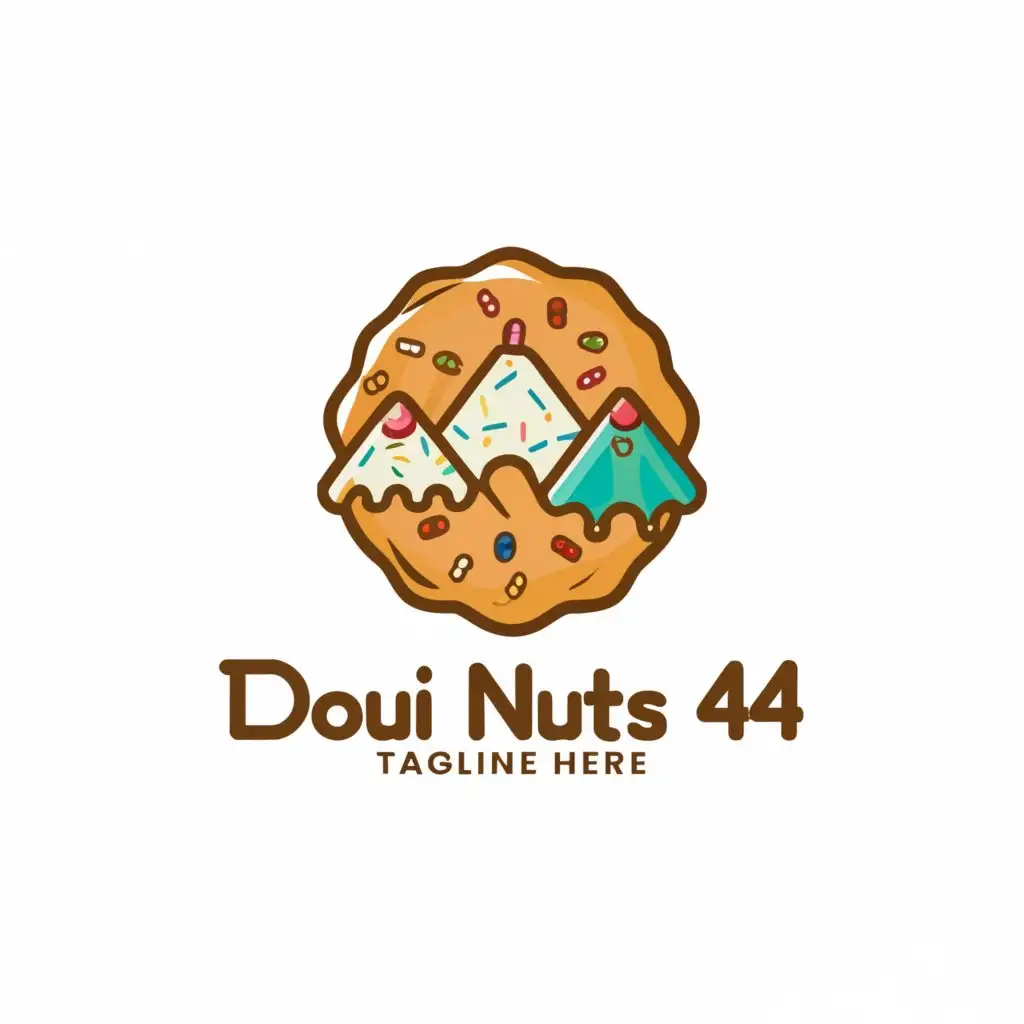 a logo design,with the text "DOUI NUTS
44
", main symbol:Donuts 
Mountains,Moderate,clear background