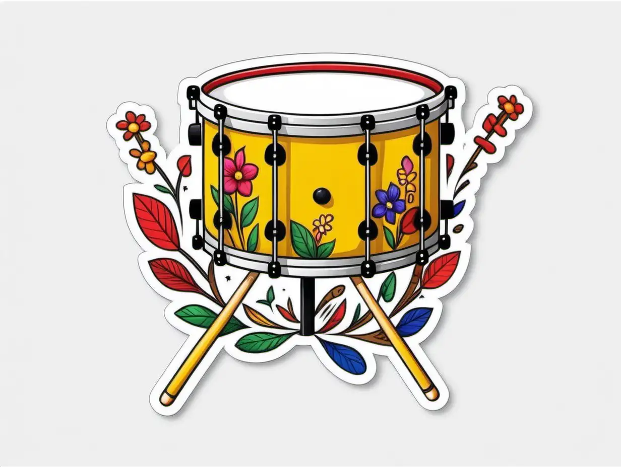 Whimsical Floral Drum Sticks Sticker in Art Toy Style
