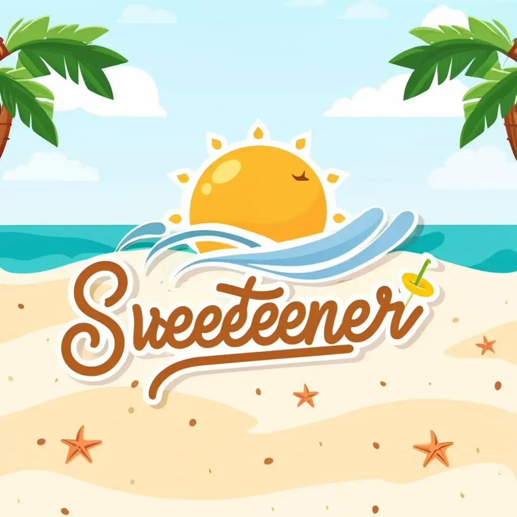 logo, sun, beach, with the text "Sweetener", typography, be used in Entertainment industry