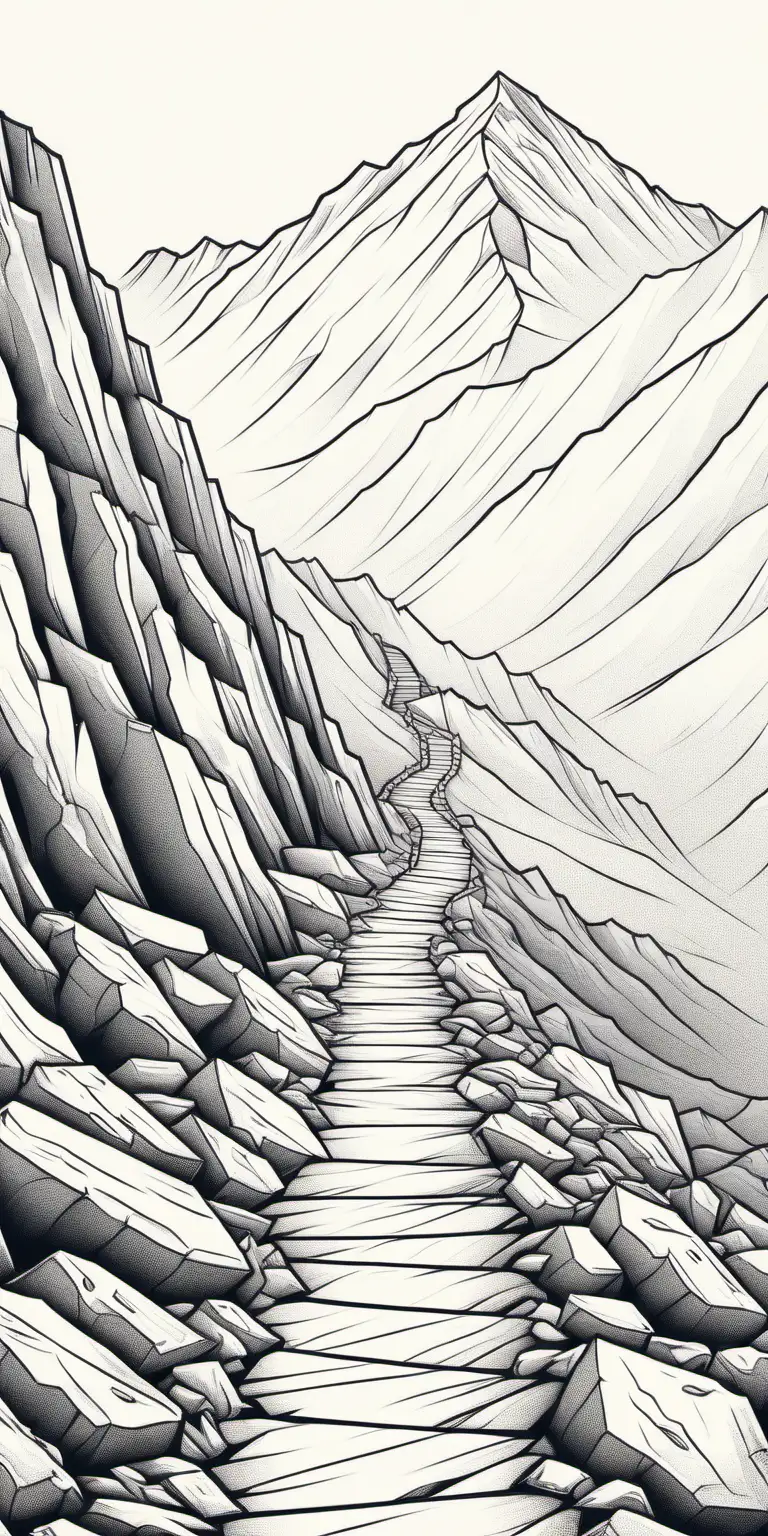 simple line art image. path leading up a rugged mountainside.
